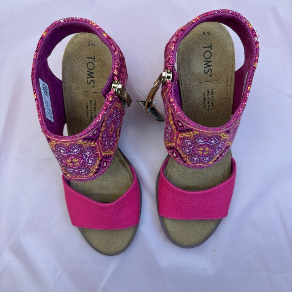 TOMS Majorca Pink Cutout Sandals Sz 8 Woven Ankle Strap NWT - Picture 4 of 10